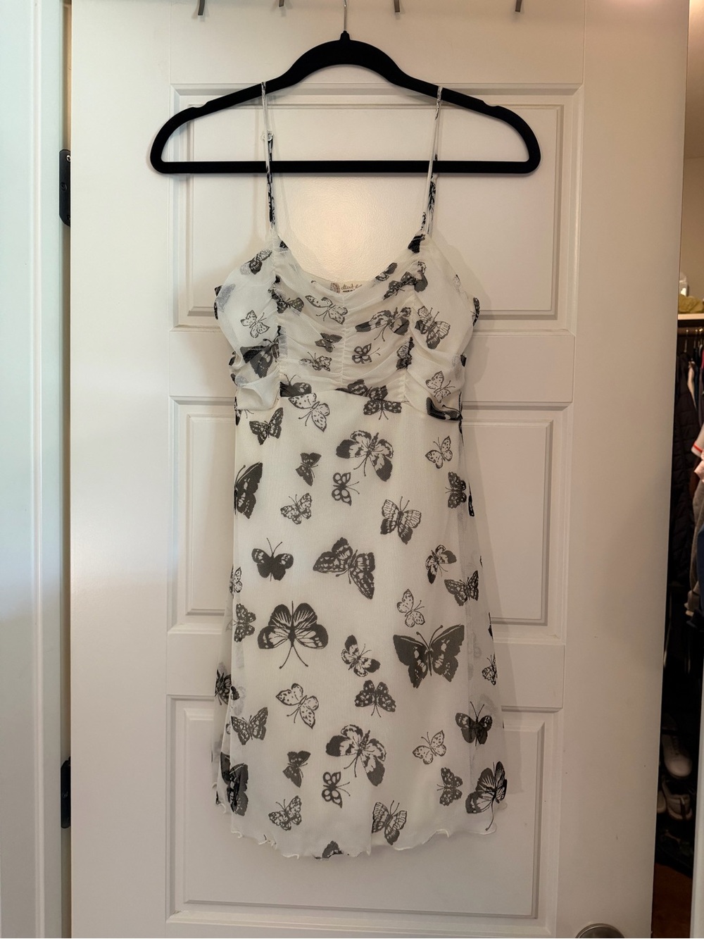Altar'd State White Mini Dress with Black Butterfly Print